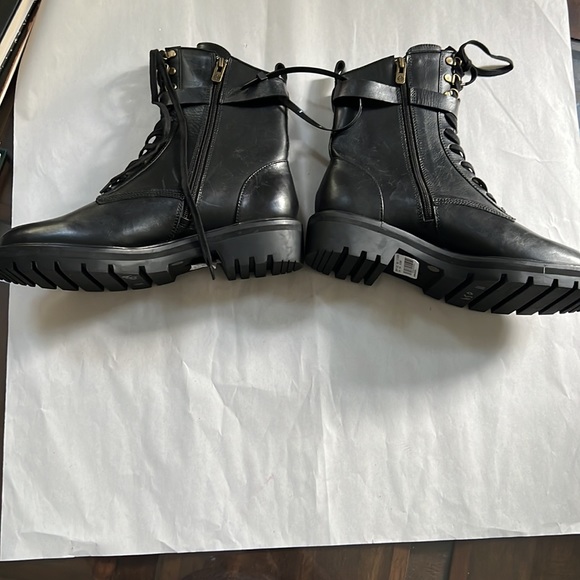 Antonio Melani Black Dylan Buckle Leather Lug Sole Combat Booties. - Picture 7 of 15